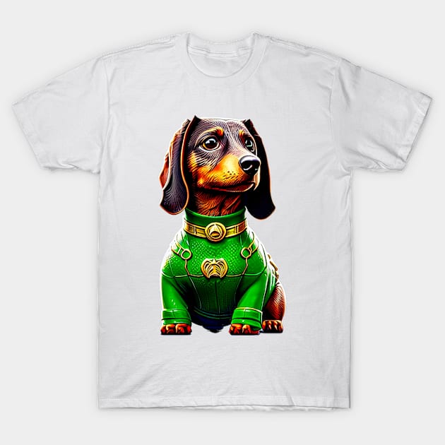 The Scale Master: Dachshund in a Green Scaled Suit Tee T-Shirt by fur-niche